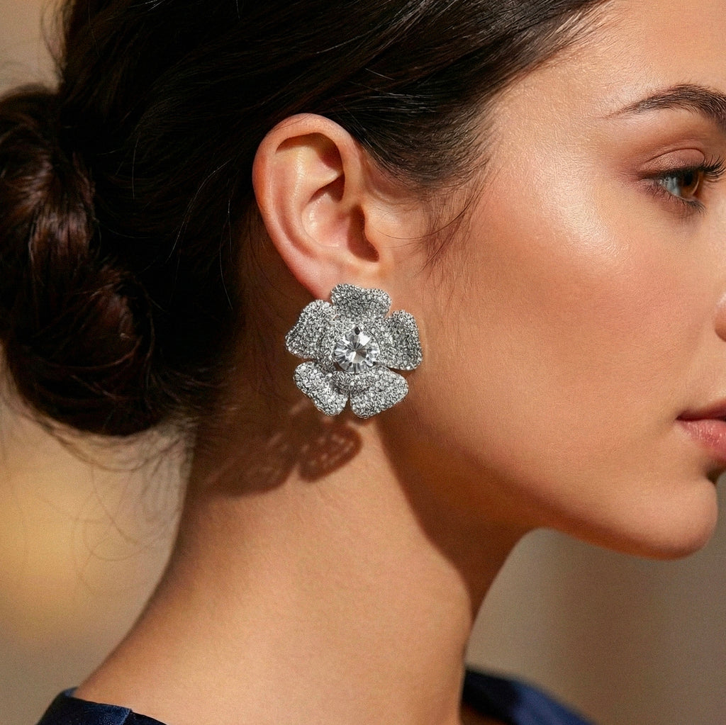 ORECCHINI STRASS FLOWER SILVER